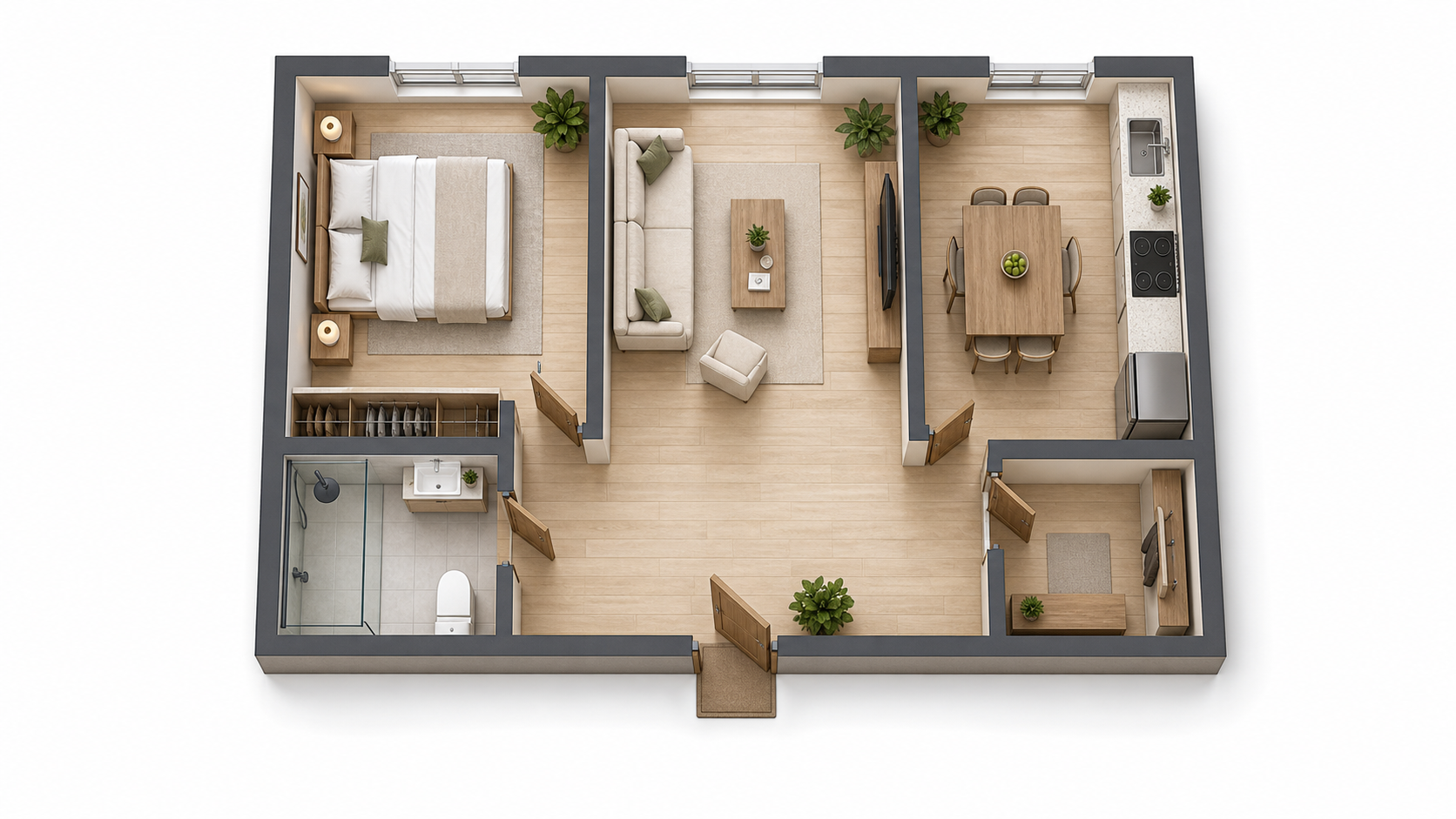 1 Button + 1 Receiver reference floor plan for Apartment, Studio, Small Shop Counter
