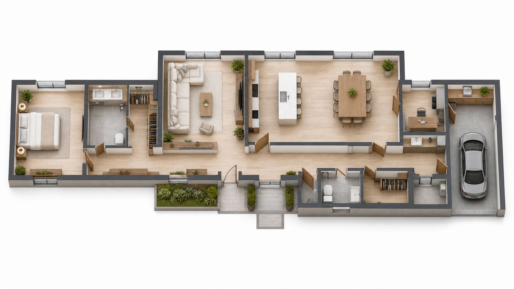 1 Button + 3 Receivers reference floor plan for Villa, Long Apartment, Home With Garage