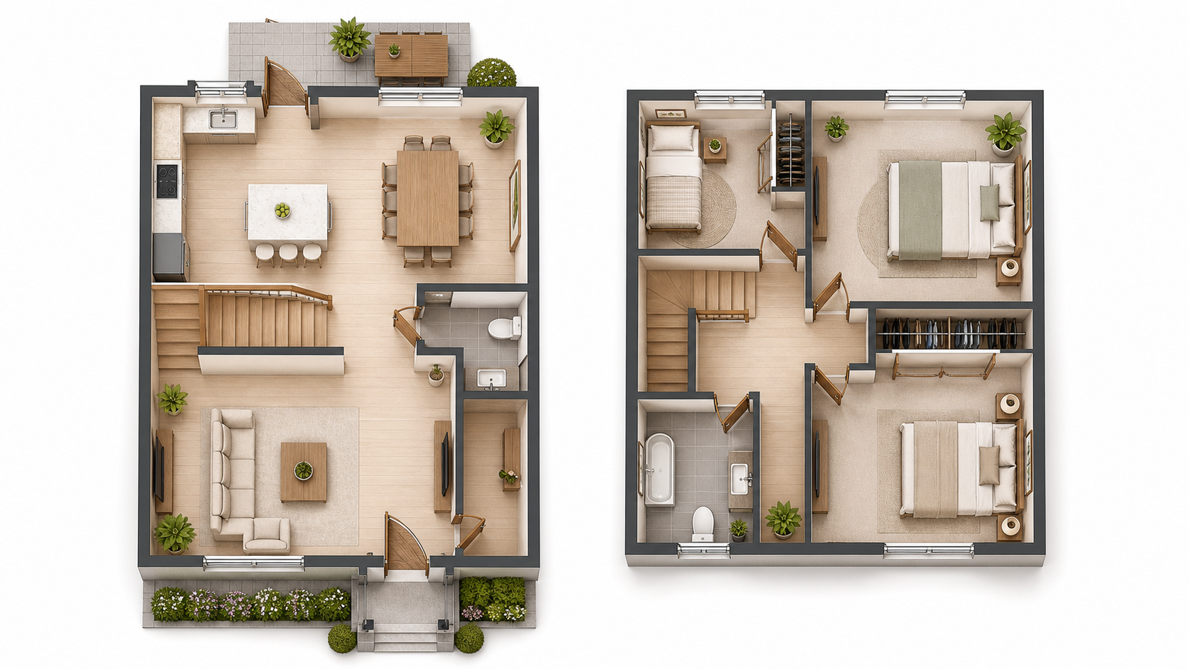 2 Buttons + 2 Receivers reference floor plan for House With Side Gate, Office With Two Entry Points